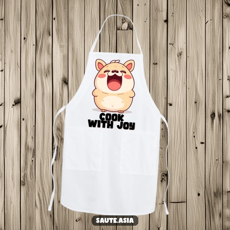 Funny bao bun apron, mouth open wide in surprised laughter, a humorous addition to any kitchen attire.
