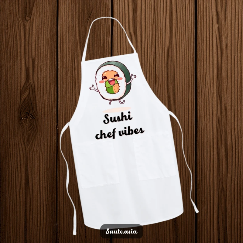 Funny Apron: A jovial sushi roll character dances merrily, adding a fun and humorous touch to kitchen activities.