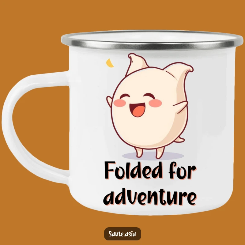 Funny Gyoza Flip Camping Mug: Hilarious Dumpling Enamel Cup for Outdoors