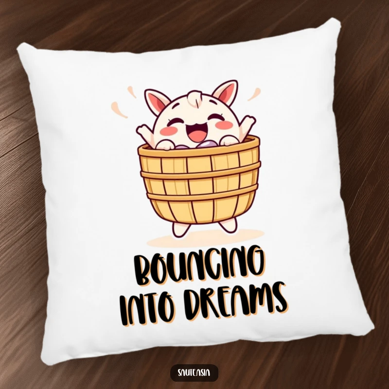 Funny Dim Sum Basket Pillow: A cheerful character joyfully bobs, offering soft comfort and a delightful dose of happiness.