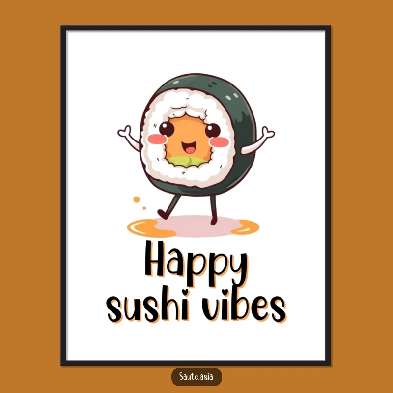 Funny Sushi Roll Digital Print: Happy Dance Art, Instant Foodie Decor Gift
