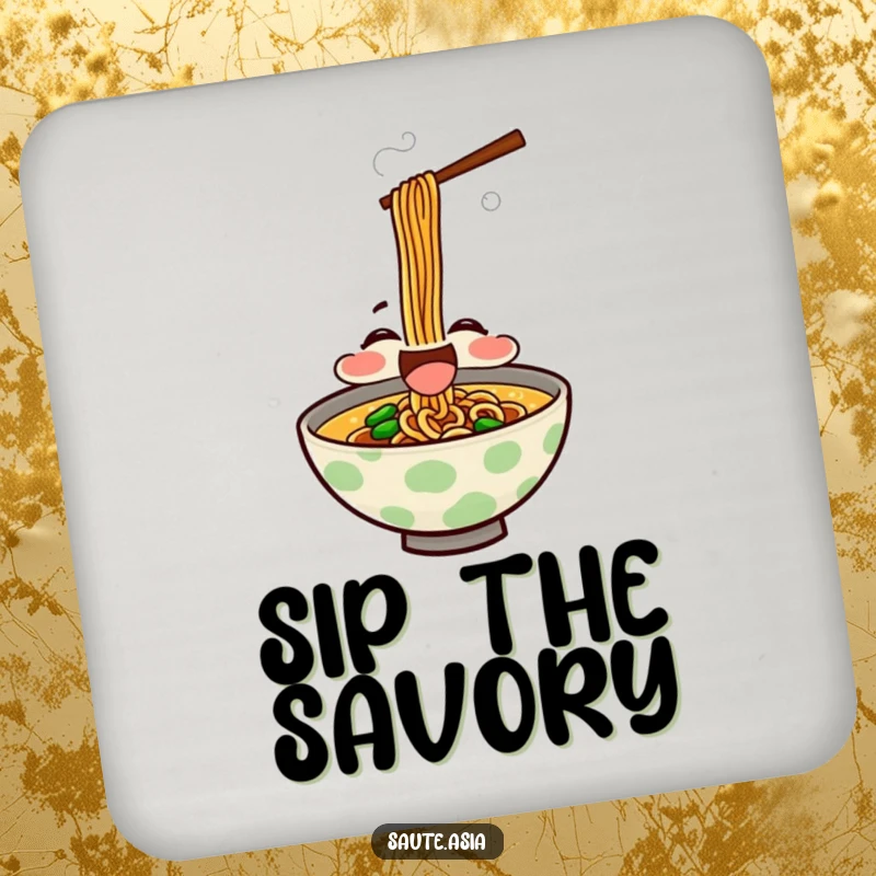 Funny Coasters: Delighted ramen bowl characters slurp noodles happily, adding a fun and satisfying touch to drink surfaces.