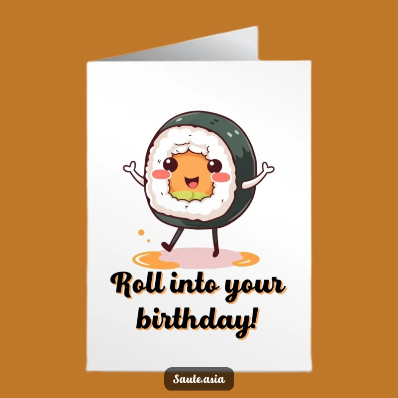 Free Printable Sushi Birthday Card: Dancing Roll Humor for a Tasty Celebration