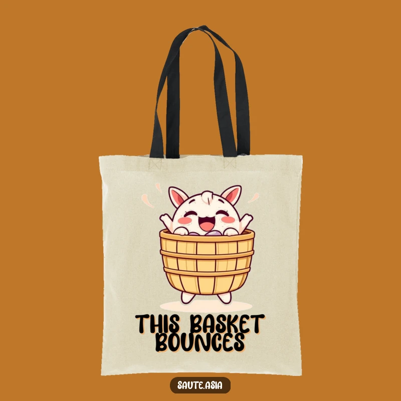 Funny Dim Sum Basket Tote Bag: Cheerful Bobbing Character Carry-All